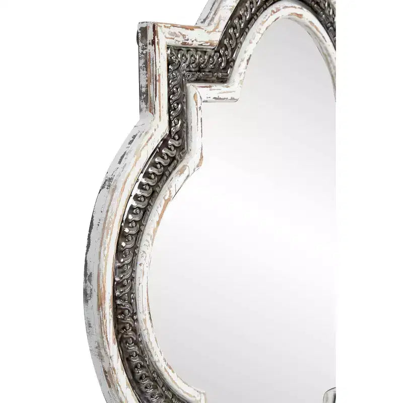 Miroir mural trèfle en bois incrustation de fer baroque blanc, aucun assemblage requis