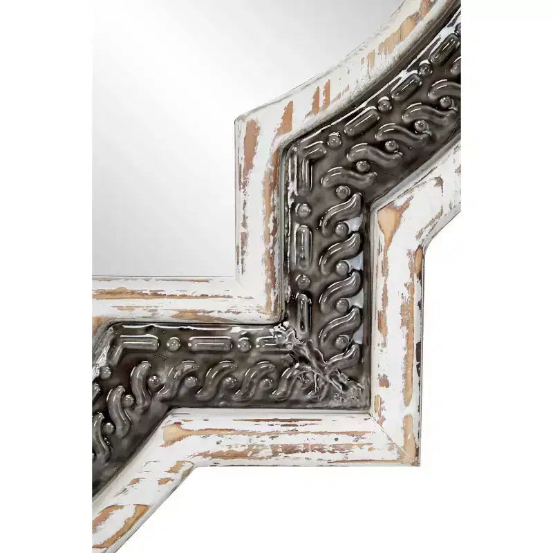 Miroir mural trèfle en bois incrustation de fer baroque blanc, aucun assemblage requis