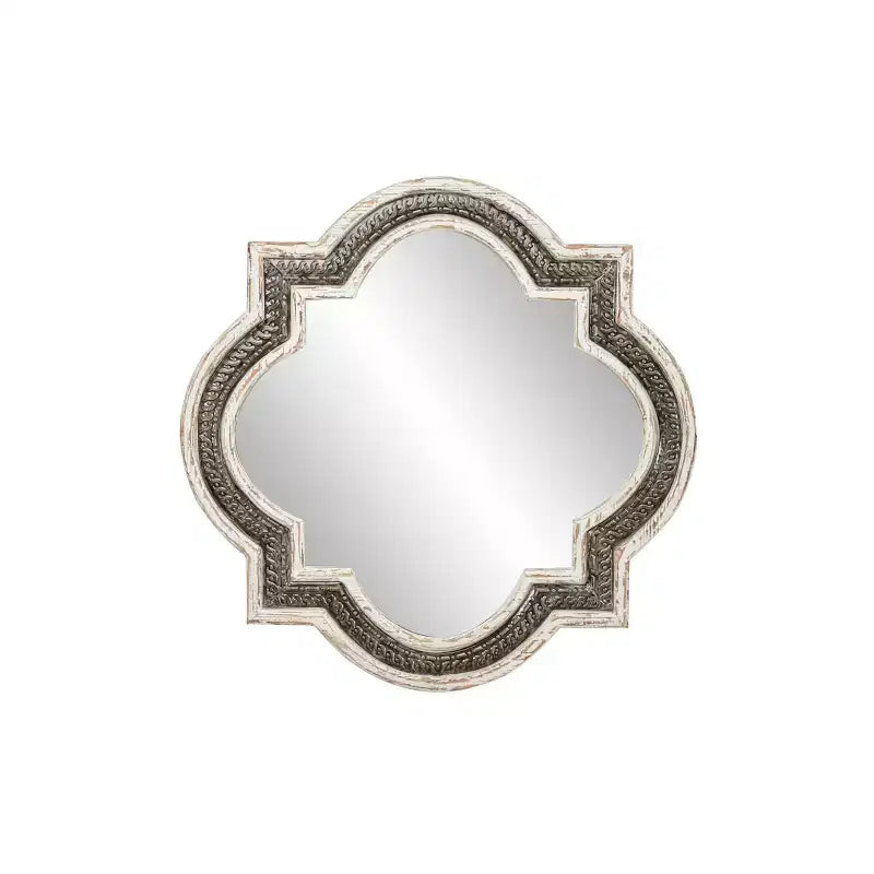 Miroir mural trèfle en bois incrustation de fer baroque blanc, aucun assemblage requis