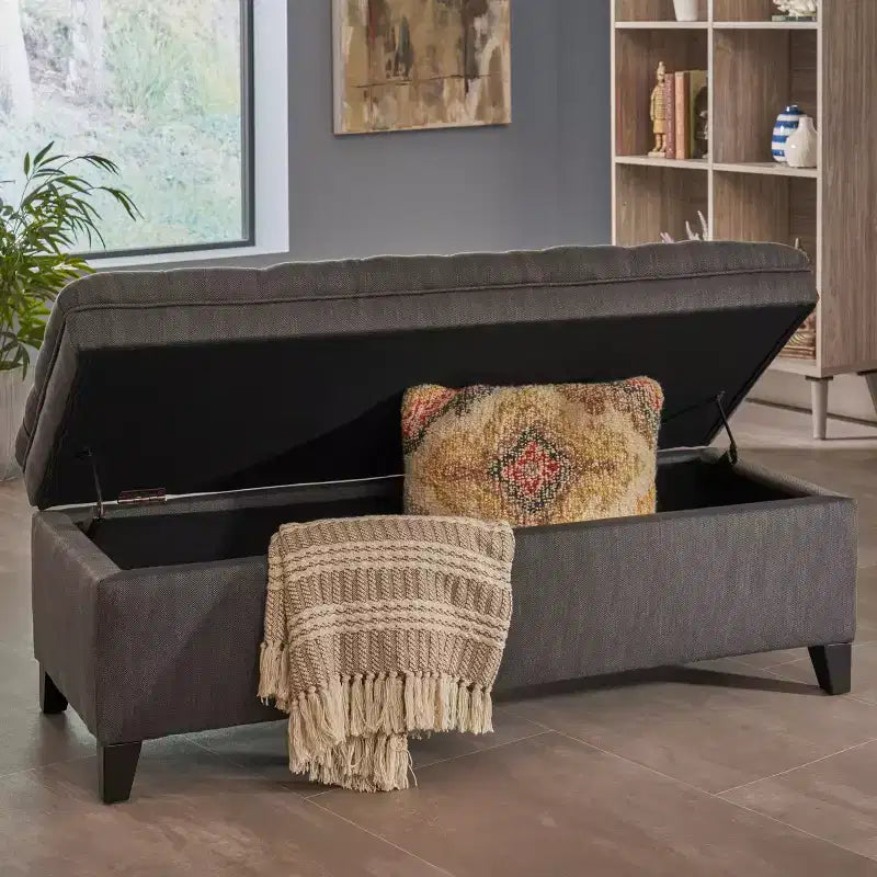 Banc de rangement moderne avec grande capacité de rangement, pouf de rangement avec siège rembourré, repose-pieds ottoman pour salon