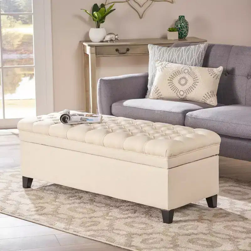 Banc de rangement moderne avec grande capacité de rangement, pouf de rangement avec siège rembourré, repose-pieds ottoman pour salon