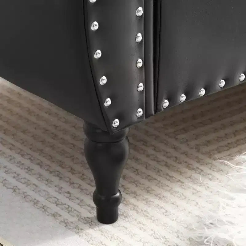 Banc de Rangement en Velours avec Boutons Touffetés et Clous Décoratifs, Pouf de Rangement avec Pieds en Bois et 1 Oreiller, Banc de Rangement de Bout de Lit