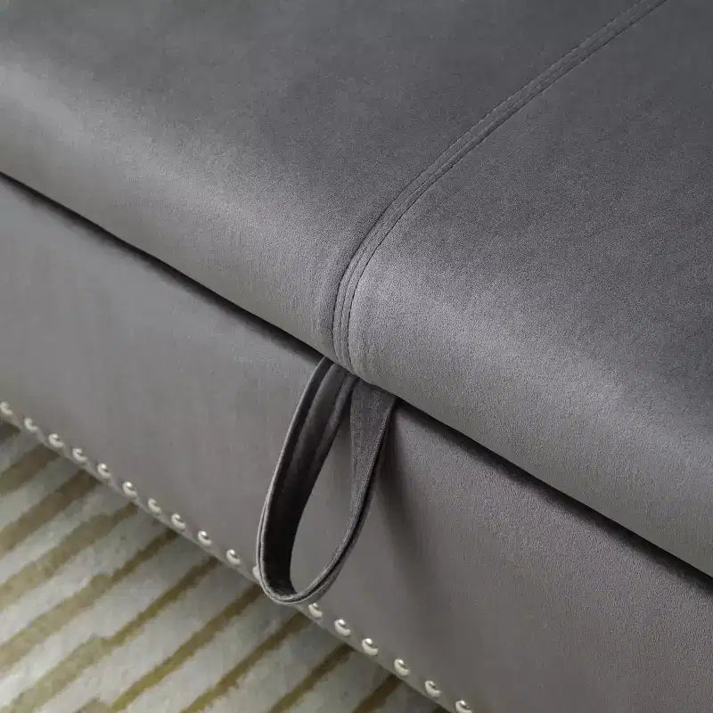 Banc de Rangement en Velours avec Boutons Touffetés et Clous Décoratifs, Pouf de Rangement avec Pieds en Bois et 1 Oreiller, Banc de Rangement de Bout de Lit