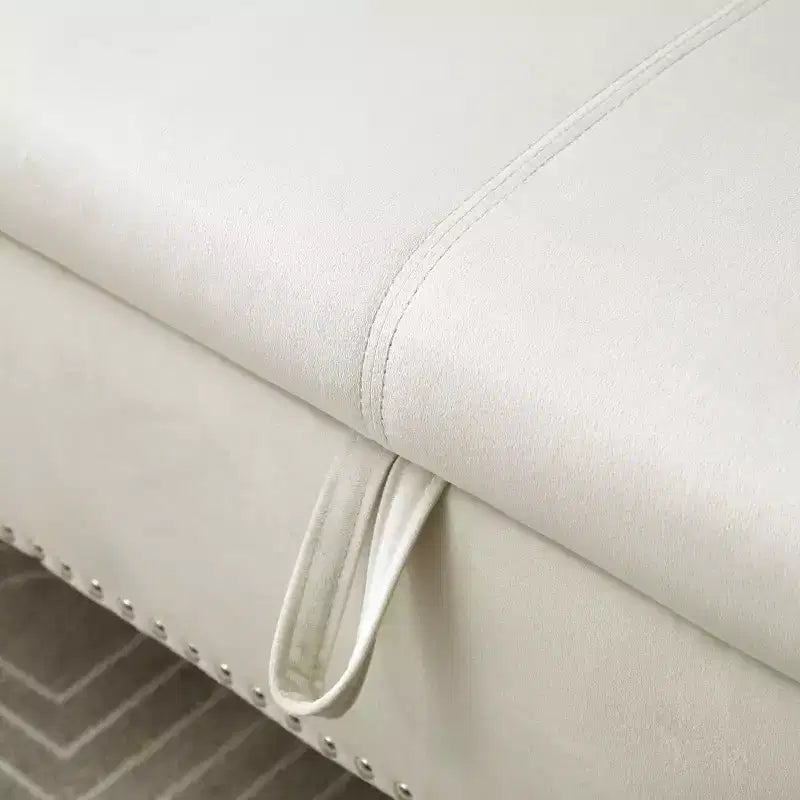 Banc de Rangement en Velours avec Boutons Touffetés et Clous Décoratifs, Pouf de Rangement avec Pieds en Bois et 1 Oreiller, Banc de Rangement de Bout de Lit