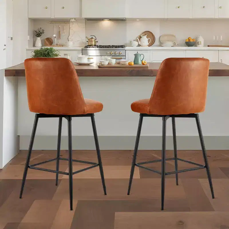 Tabouret de bar, tabourets pivotants hauteur comptoir 68,5 cm, tabouret de bar moderne en cuir PU avec dossier et pieds en métal, marron