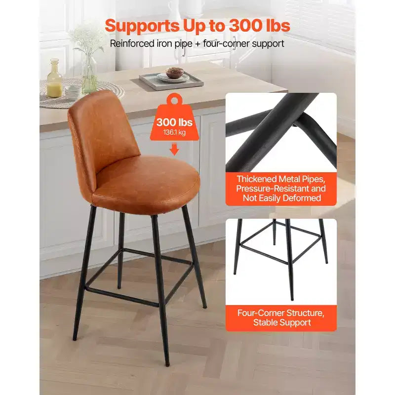 Tabouret de bar, tabourets pivotants hauteur comptoir 68,5 cm, tabouret de bar moderne en cuir PU avec dossier et pieds en métal, marron