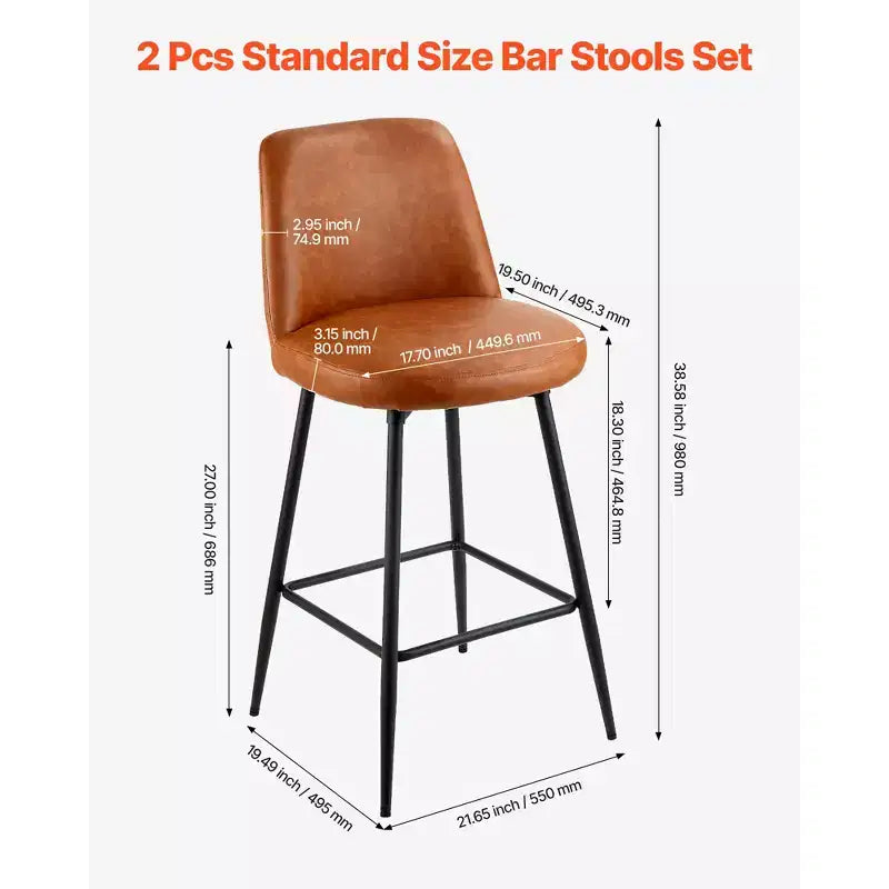 Tabouret de bar, tabourets pivotants hauteur comptoir 68,5 cm, tabouret de bar moderne en cuir PU avec dossier et pieds en métal, marron