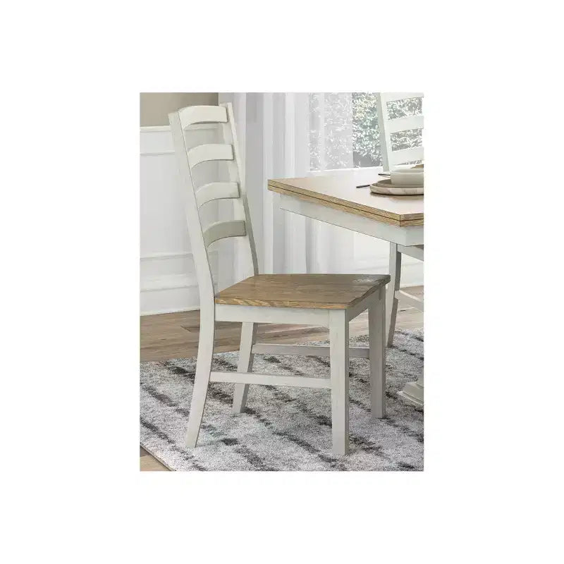 Chaises de salle à manger, cadre blanc avec assise en bois profilée marron