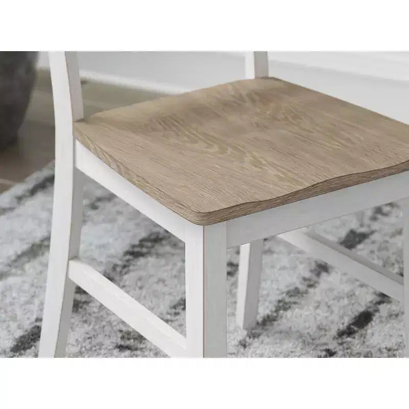 Chaises de salle à manger, cadre blanc avec assise en bois profilée marron