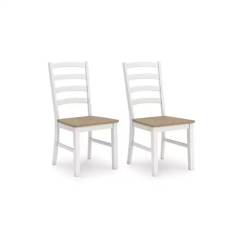 Chaises de salle à manger, cadre blanc avec assise en bois profilée marron