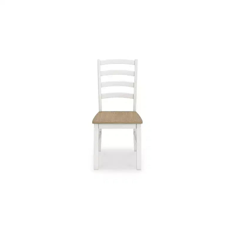 Chaises de salle à manger, cadre blanc avec assise en bois profilée marron