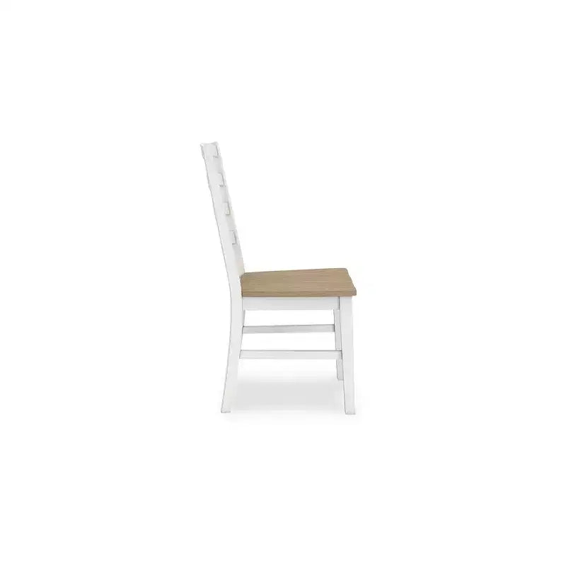 Chaises de salle à manger, cadre blanc avec assise en bois profilée marron