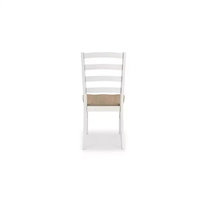 Chaises de salle à manger, cadre blanc avec assise en bois profilée marron