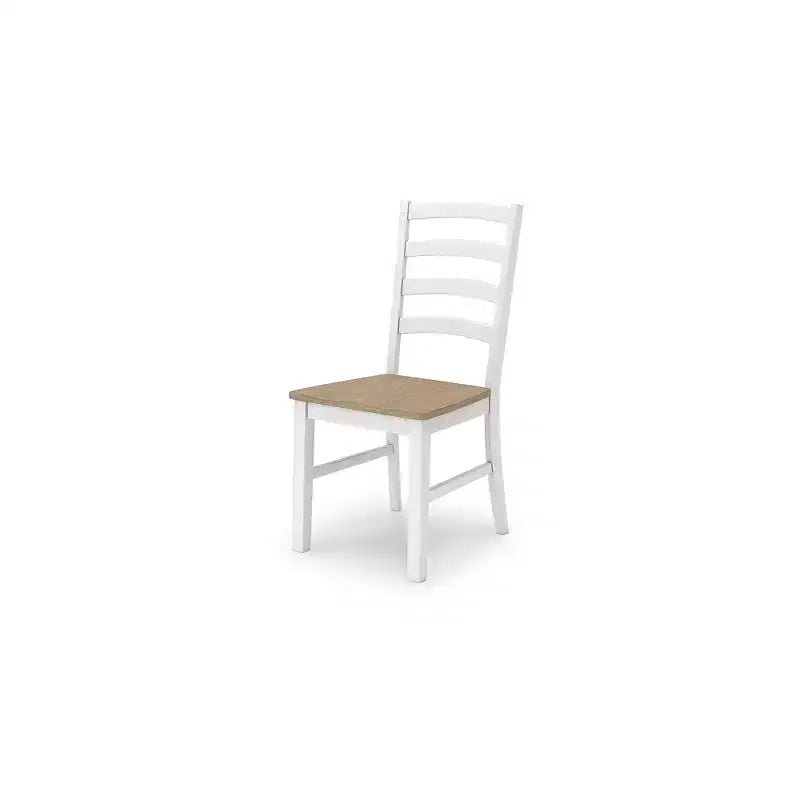 Chaises de salle à manger, cadre blanc avec assise en bois profilée marron