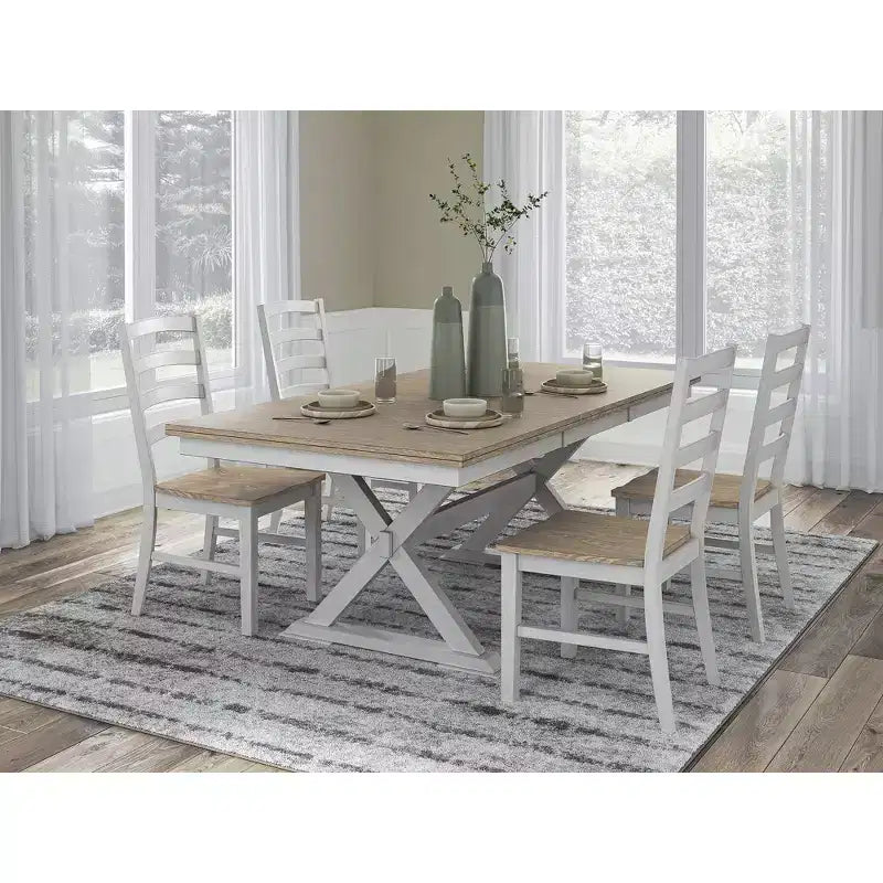 Chaises de salle à manger, cadre blanc avec assise en bois profilée marron