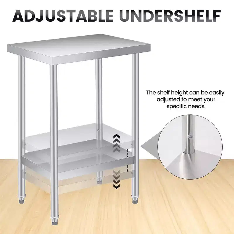 Table de travail en acier inoxydable 30 x 24 pouces avec étagère inférieure
