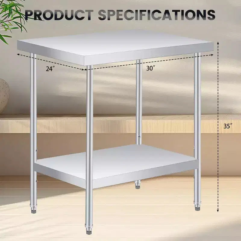 Table de travail en acier inoxydable 30 x 24 pouces avec étagère inférieure