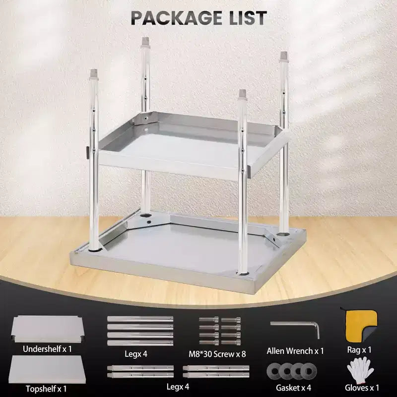 Table de travail en acier inoxydable 30 x 24 pouces avec étagère inférieure