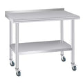 Stainless Steel Prep Table with Backsplash, Adjustable Undershelf and 4 Caster Wheels, Commercial Heavy Duty Table with Adjustable Under Shelf
