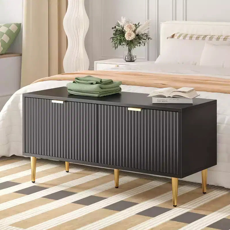 Meuble à chaussures, banc d'entrée cannelé à 2 portes, banc de rangement à chaussures pour couloir, salon, chambre à coucher