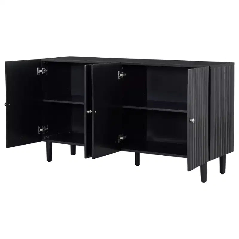 Bahut moderne et élégant avec 4 portes à motif ondulé et pieds cylindriques, meuble de rangement de 58 po avec étagères réglables, accent d'entrée