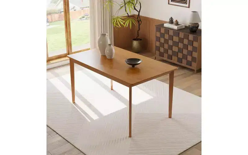 Table de cuisine rectangulaire pour 4 à 6 personnes, Table à manger minimaliste avec cadre en bois, Table de salle à manger multifonctionnelle pour bureau, salon