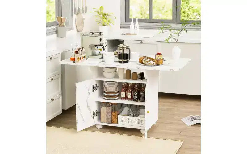 Table à manger mobile en bois avec roulettes, table de cuisine pliante avec rangement, table d'appoint multifonctionnelle pour table basse, îlot de cuisine