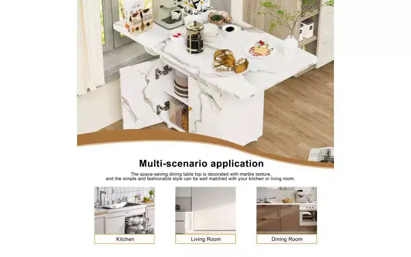 Table à manger mobile en bois avec roulettes, table de cuisine pliante avec rangement, table d'appoint multifonctionnelle pour table basse, îlot de cuisine
