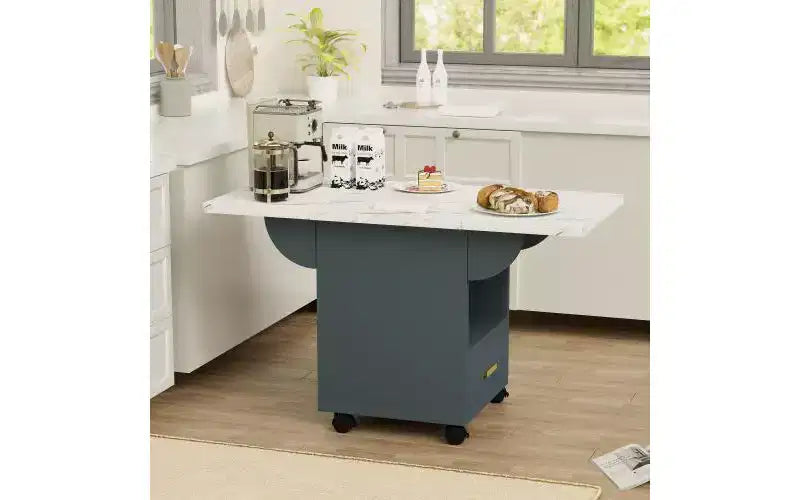 Table à manger mobile en bois avec roulettes, table de cuisine pliante avec rangement, table d'appoint multifonctionnelle pour table basse, îlot de cuisine