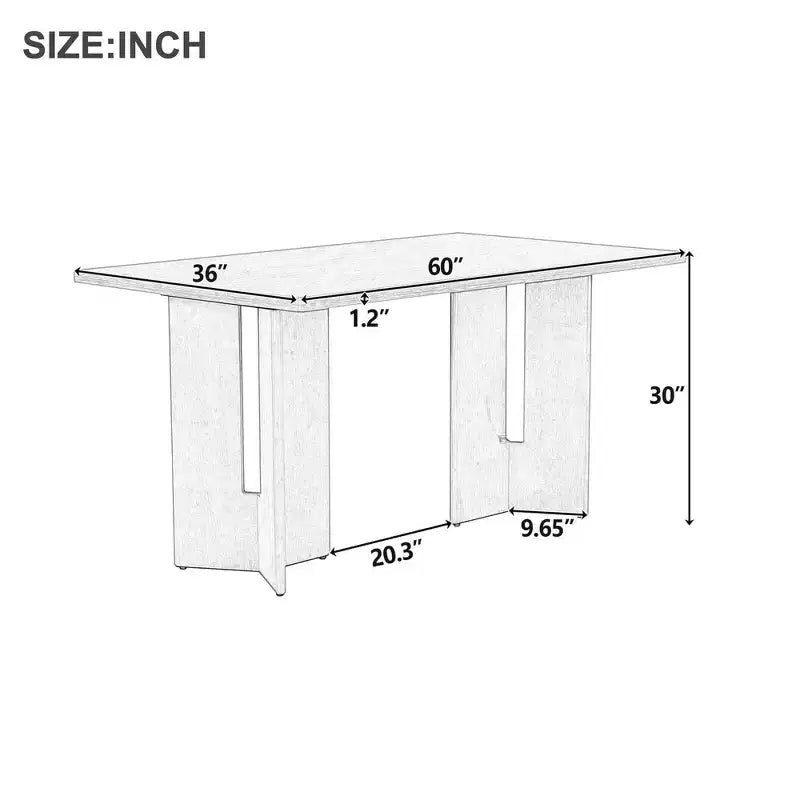 Table à manger rectangulaire de 60 pouces, Table de salle à manger en bois de style ferme avec pieds de table découpés
