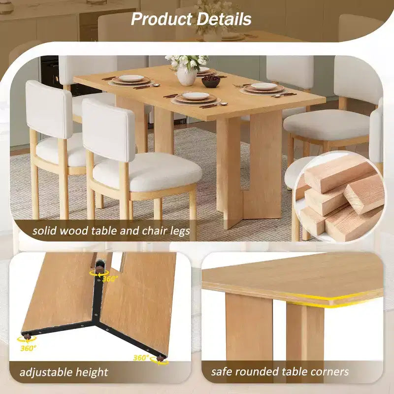 Table à manger rectangulaire de 60 pouces, Table de salle à manger en bois de style ferme avec pieds de table découpés