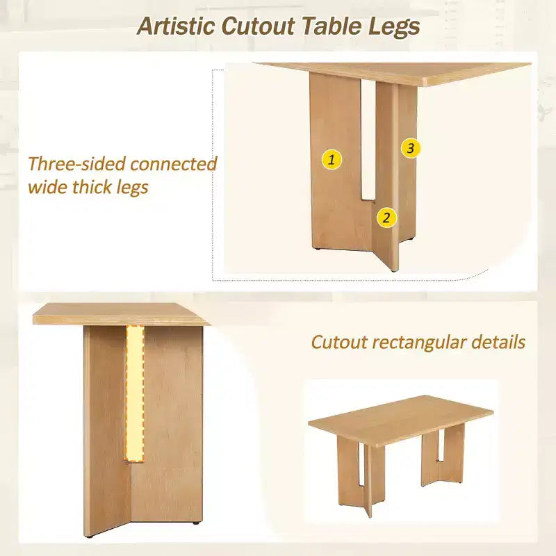 Table à manger rectangulaire de 60 pouces, Table de salle à manger en bois de style ferme avec pieds de table découpés