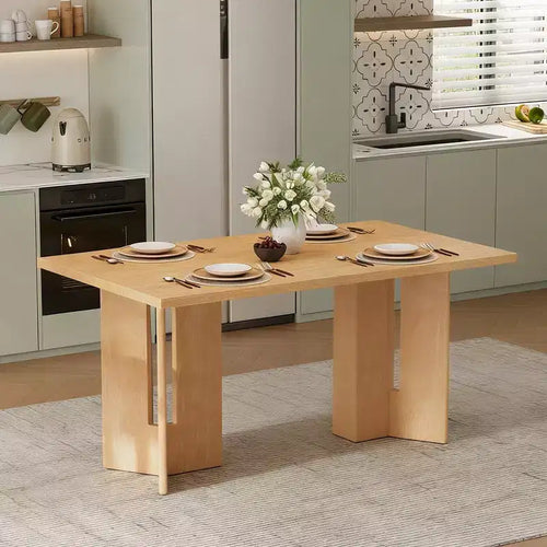 Table à manger rectangulaire de 60 pouces, Table de salle à manger en bois de style ferme avec pieds de table découpés