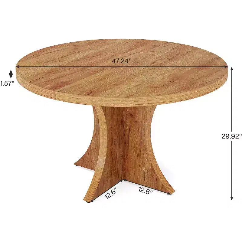 Table de salle à manger ronde de 120 cm pour 4 à 6 personnes, table de cuisine de style campagnard avec pied central, petite table à manger pour salle à manger, salon, marron