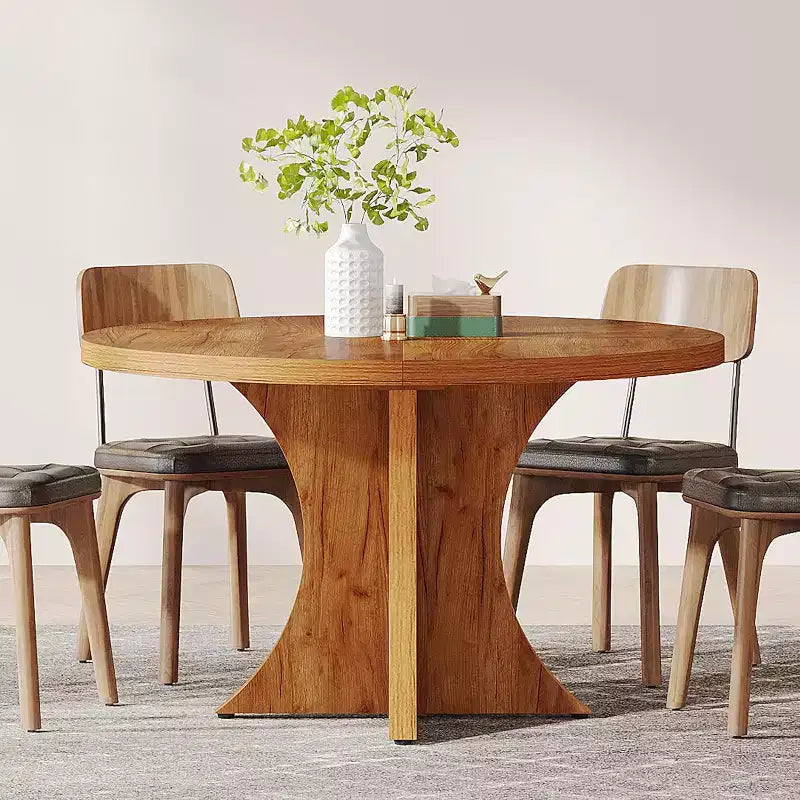 Table de salle à manger ronde de 120 cm pour 4 à 6 personnes, table de cuisine de style campagnard avec pied central, petite table à manger pour salle à manger, salon, marron