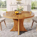 Table de salle à manger ronde de 120 cm pour 4 à 6 personnes, table de cuisine de style campagnard avec pied central, petite table à manger pour salle à manger, salon, marron