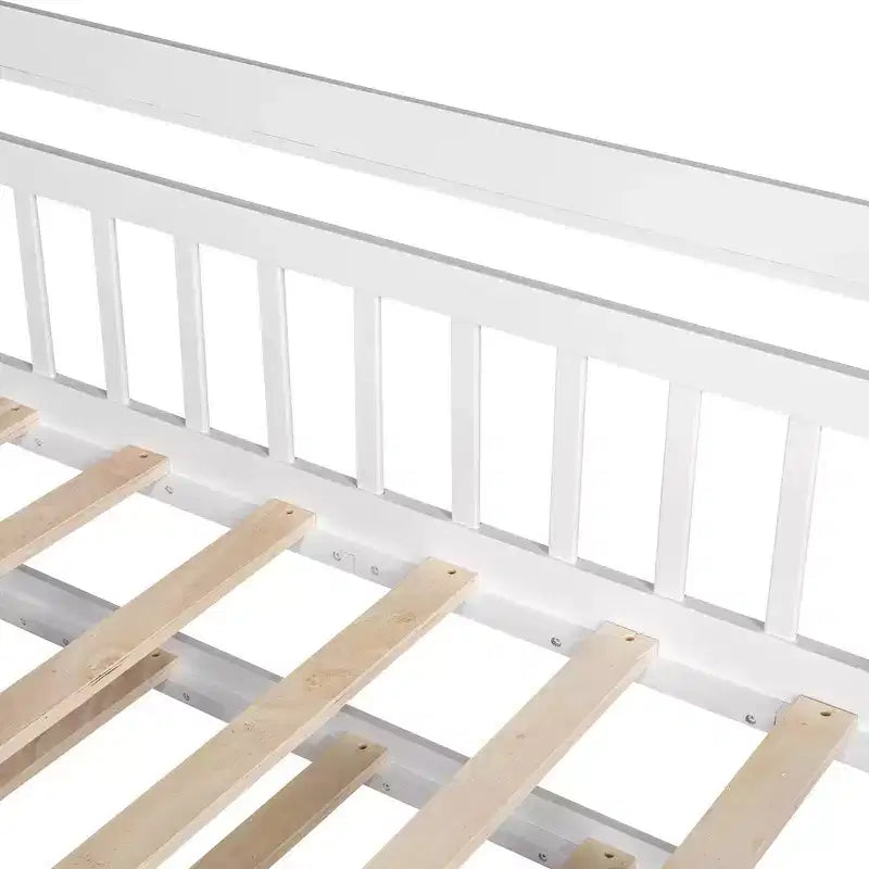 Lit cabane en bois, taille double, lit enfant avec lit gigogne, étagère, barrières de sécurité