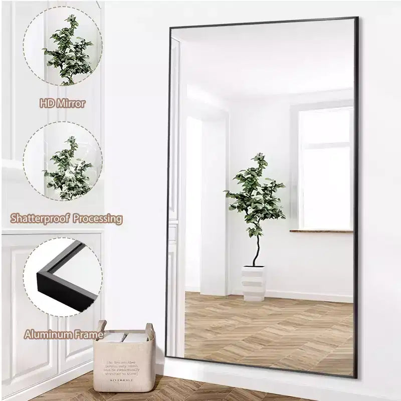 Miroir sur pied grande taille 71x32 encadré noir