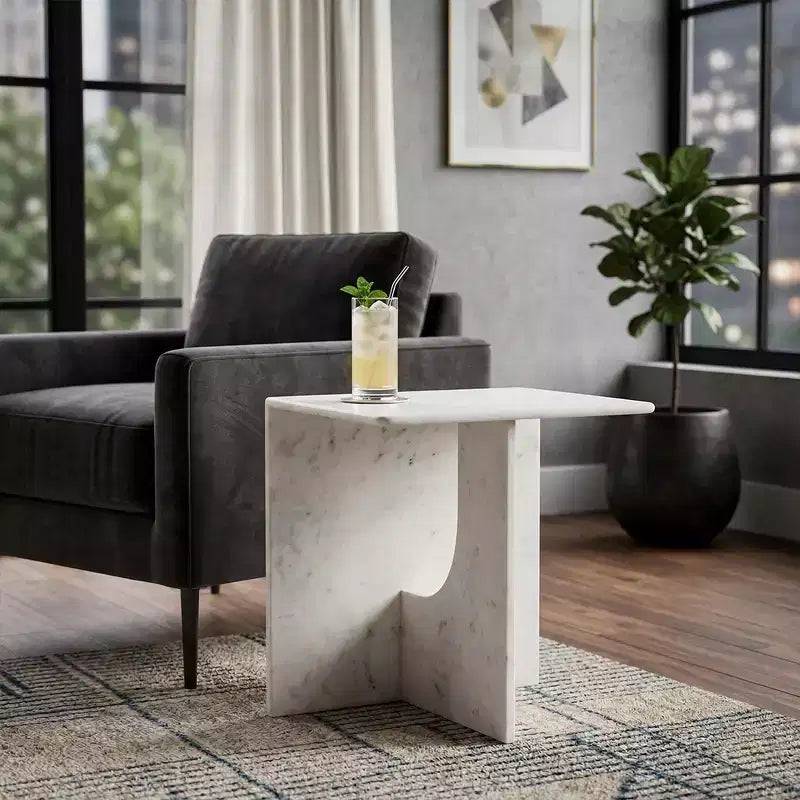 Table d'appoint chic, guéridon ou petite table de chevet pour la décoration intérieure - Table d'appoint carrée en marbre parfaite pour la décoration de la chambre ou du salon
