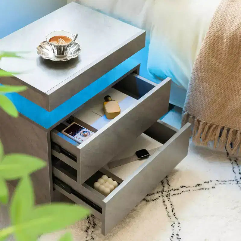 Table de chevet avec 2 tiroirs Table d'appoint moderne pour chambre Gris foncé