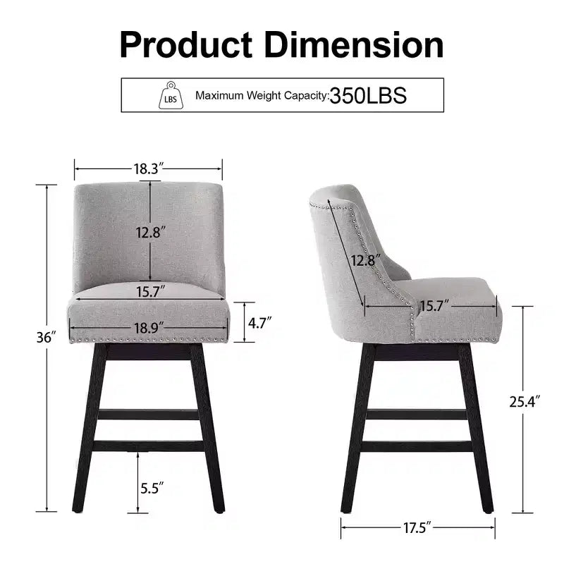 Chaise de bar de cuisine de style moderne, hauteur de bar 36 pouces, tissu lin, rotative