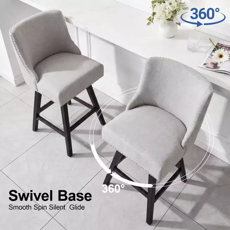 Chaise de bar de cuisine de style moderne, hauteur de bar 36 pouces, tissu lin, rotative