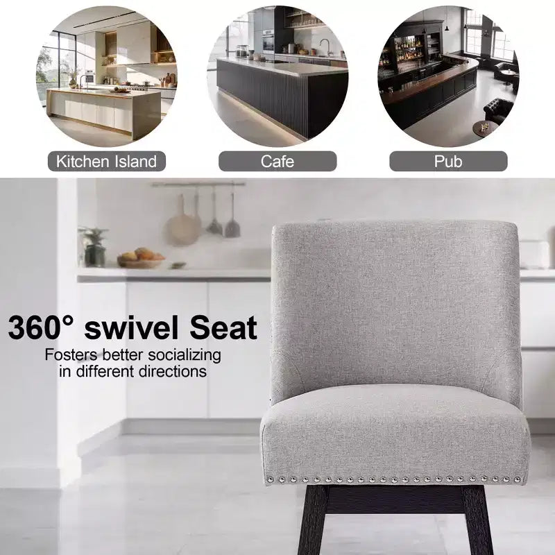 Chaise de bar de cuisine de style moderne, hauteur de bar 36 pouces, tissu lin, rotative