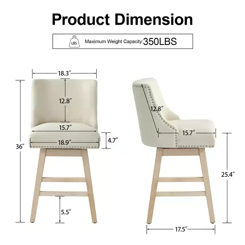 Chaise de bar de cuisine de style moderne, hauteur de bar 36 pouces, tissu lin, rotative