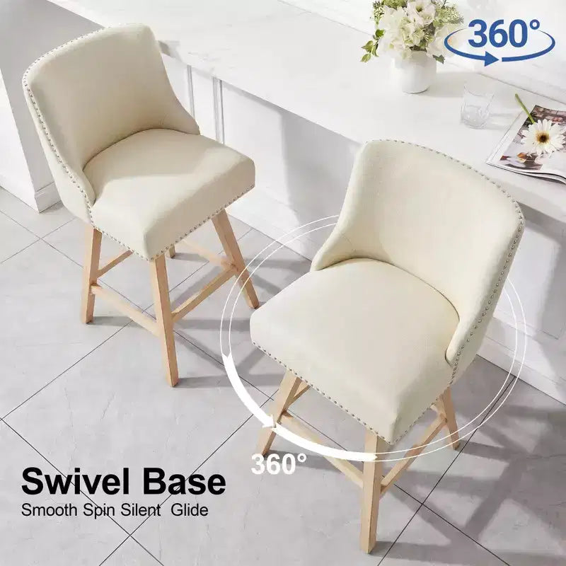 Chaise de bar de cuisine de style moderne, hauteur de bar 36 pouces, tissu lin, rotative