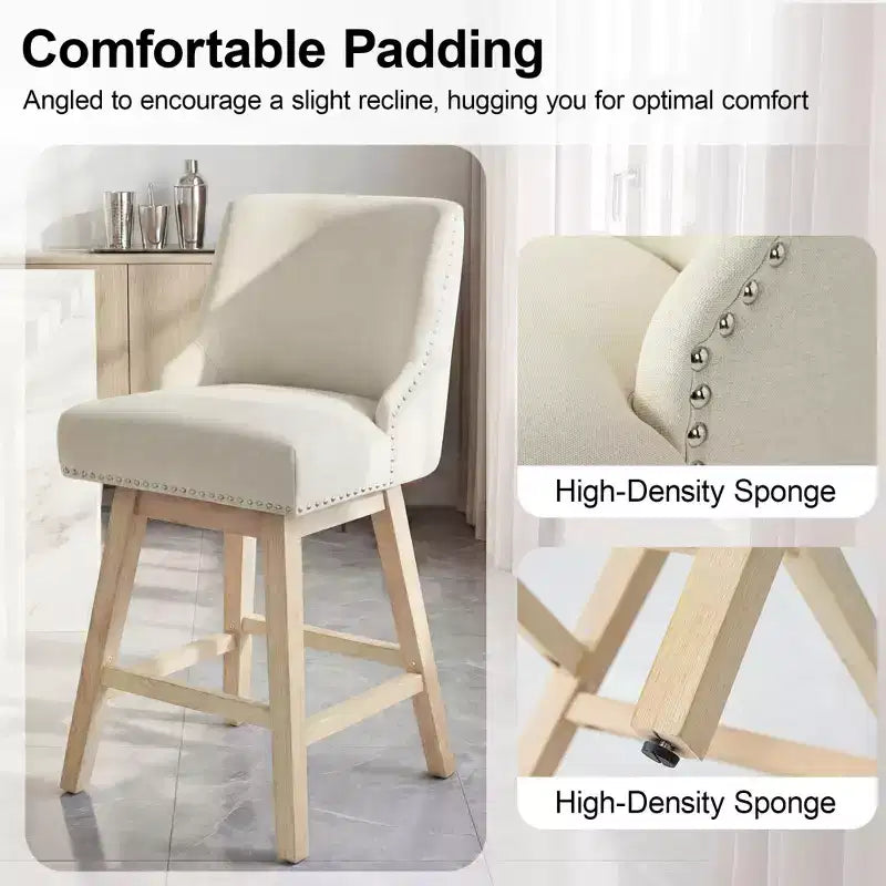 Chaise de bar de cuisine de style moderne, hauteur de bar 36 pouces, tissu lin, rotative