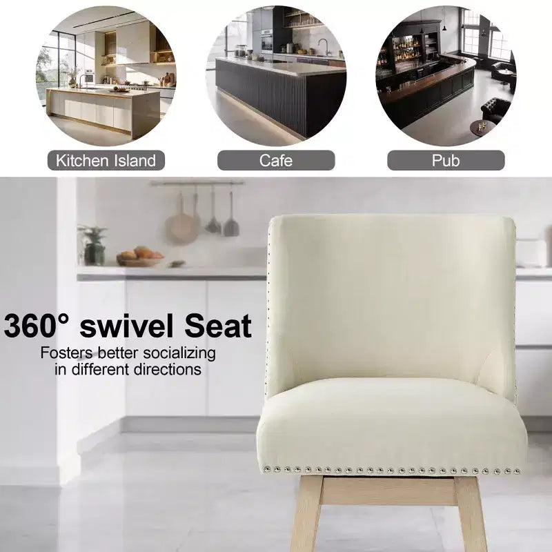 Chaise de bar de cuisine de style moderne, hauteur de bar 36 pouces, tissu lin, rotative