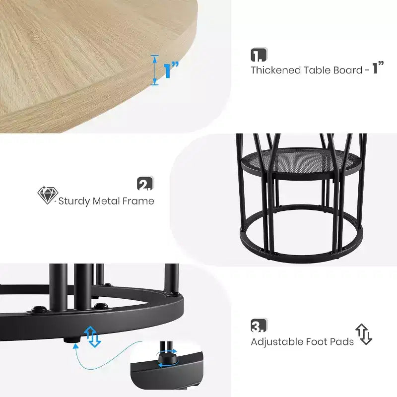 Table à manger ronde pour 4-6 personnes, table de cuisine circulaire de 119 cm avec étagère de rangement et cadre en métal robuste, table de salle à manger moderne pour cuisine, salon