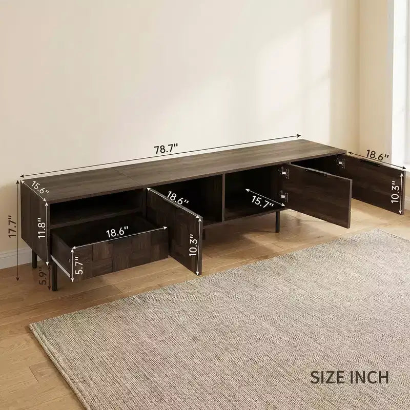 Meuble TV moderne du milieu du siècle de 78 pouces pour téléviseurs de 65+ pouces, console TV avec armoires de rangement pour salon, meuble de rangement pour centre de divertissement