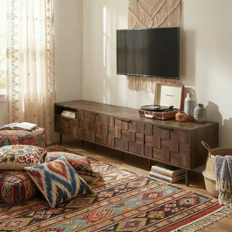 Meuble TV moderne du milieu du siècle de 78 pouces pour téléviseurs de 65+ pouces, console TV avec armoires de rangement pour salon, meuble de rangement pour centre de divertissement